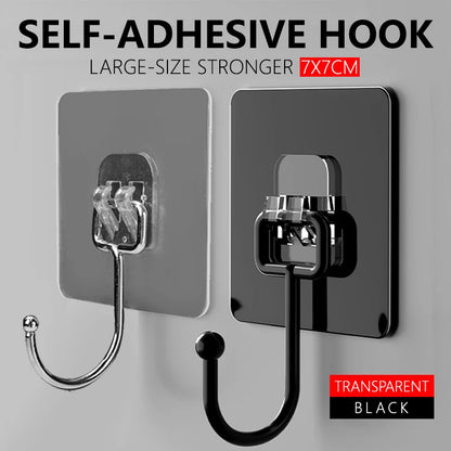 Stainless Steel Large Hooks Hanging Wall Waterproof Strong Self Adhesive Hanger Nail-Free Stick for Kitchen Bathroom Transparent