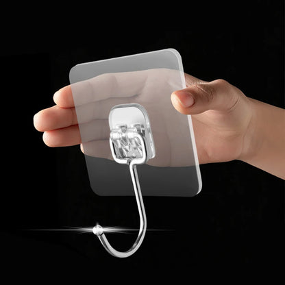 Stainless Steel Large Hooks Hanging Wall Waterproof Strong Self Adhesive Hanger Nail-Free Stick for Kitchen Bathroom Transparent