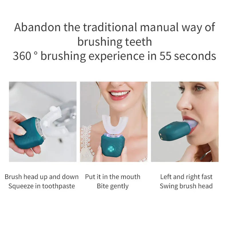Revolutionize Your Oral Care with the 360-Degree Electric Toothbrush - Rechargeable, U-Shaped, and Intelligent Cleaning for Adults