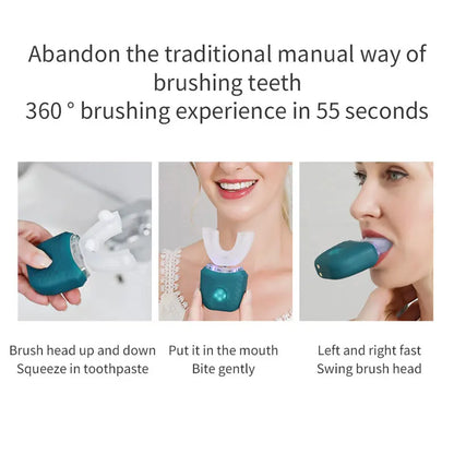 Revolutionize Your Oral Care with the 360-Degree Electric Toothbrush - Rechargeable, U-Shaped, and Intelligent Cleaning for Adults
