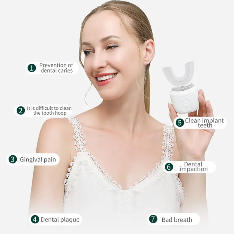 Revolutionize Your Oral Care with the 360-Degree Electric Toothbrush - Rechargeable, U-Shaped, and Intelligent Cleaning for Adults