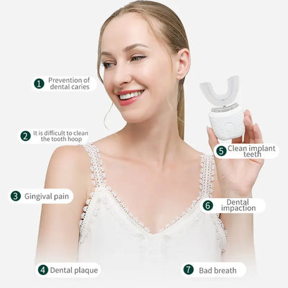 Revolutionize Your Oral Care with the 360-Degree Electric Toothbrush - Rechargeable, U-Shaped, and Intelligent Cleaning for Adults